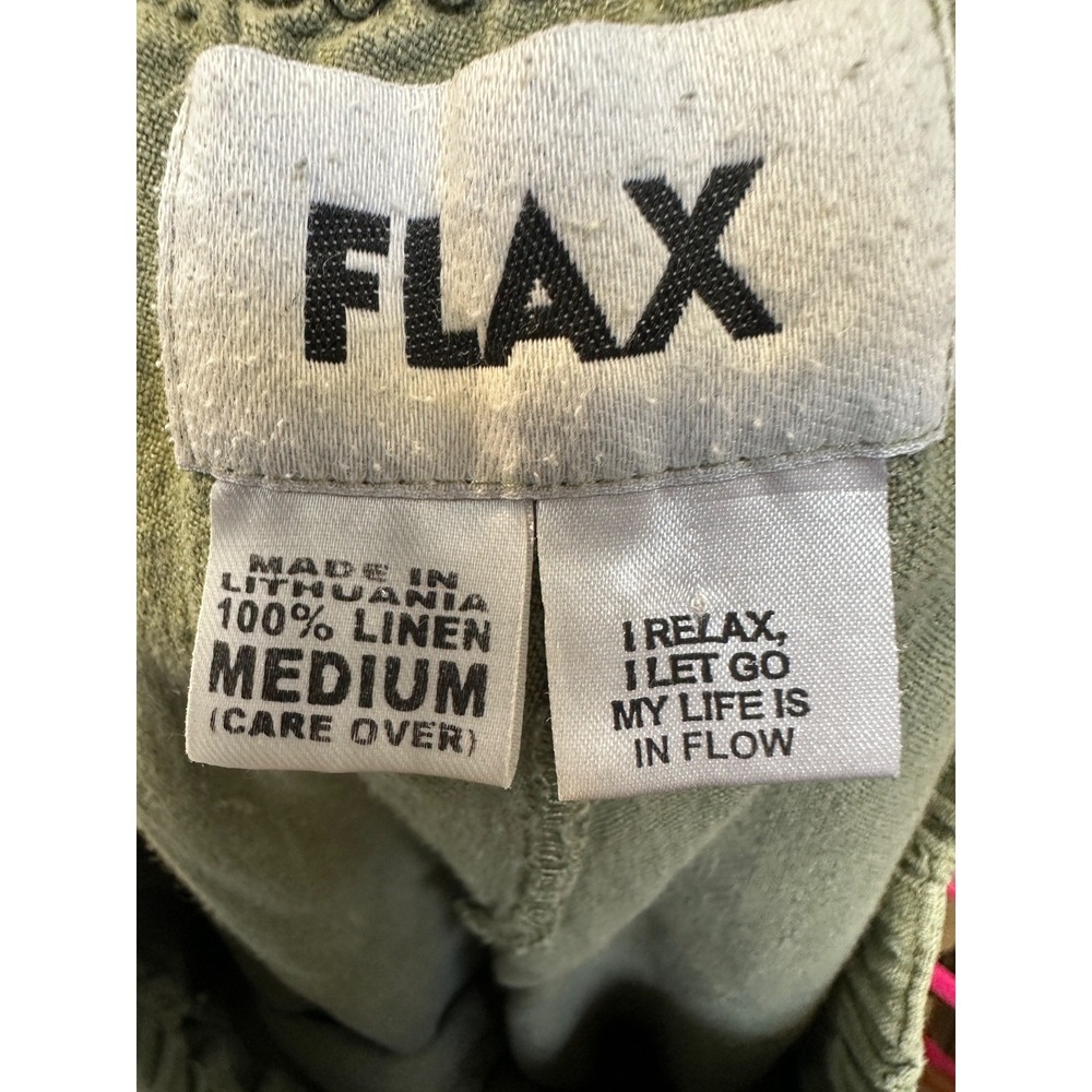 Flax 100% Linen Crop Pants Wide Leg Elastic Waist Faded Green Medium Lagonlook - Picture 10 of 15